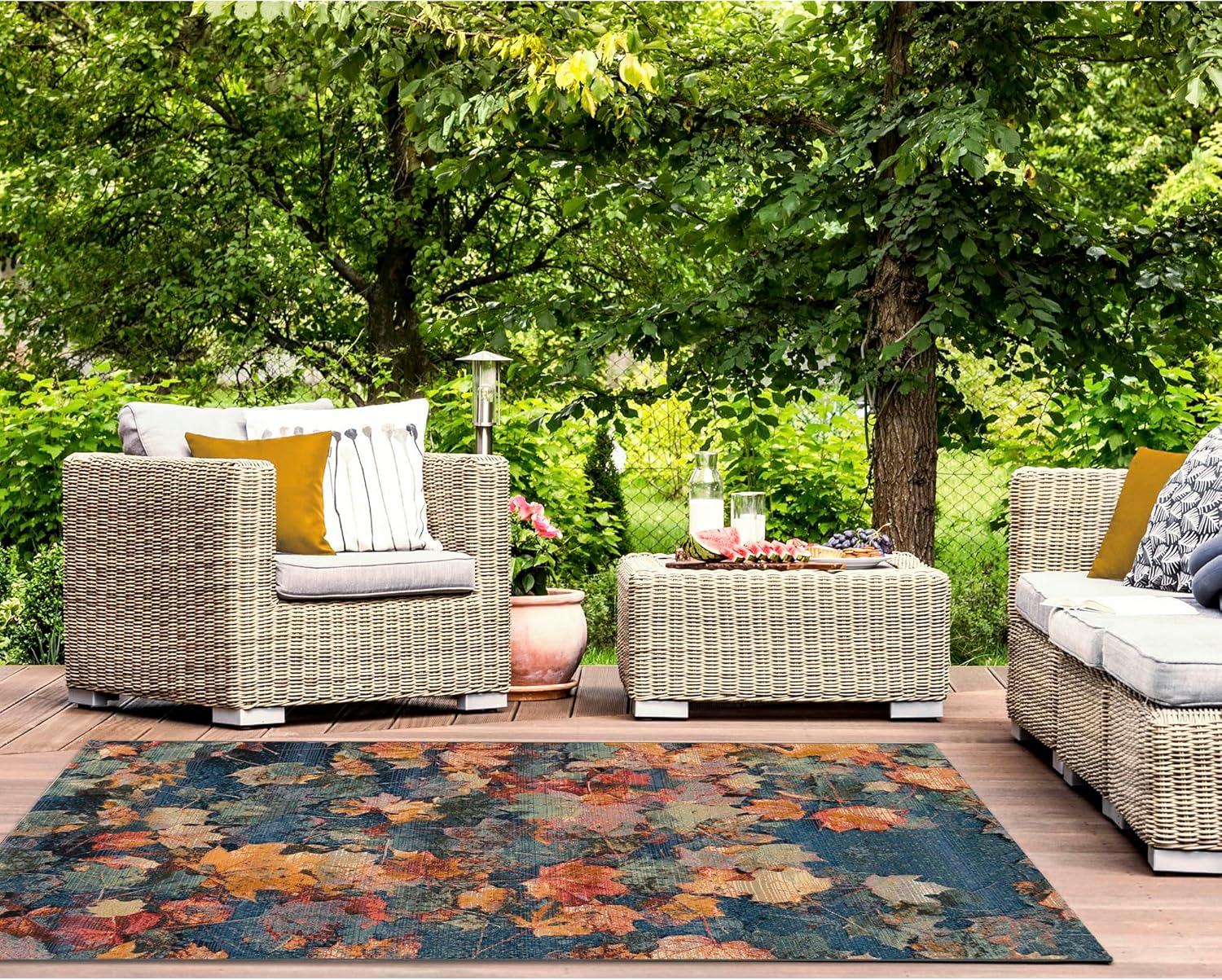 Liora Manne Marina Low Profile Durable Indoor/Outdoor Woven Rug- Fall in Love Multi 7'10" x 9'10"