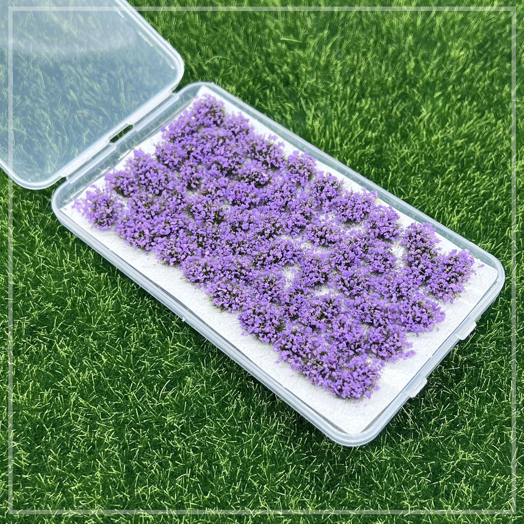 Woohome 53 Pcs DIY Miniature Flower Cluster Flower Vegetation Groups Purple Static Grass Tufts for Train Landscape Railroad Scenery Sand Military Layout Model Miniature Bases and Dioramas