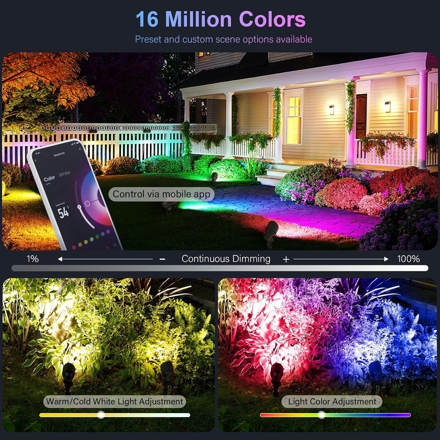 GOODSMANN RGBW Landscape Lighting Low Voltage Spot Lights Landscape with Color Changing Dimmable Flood Light 5W LED Metal Landscape Lights 12V AC Tree Lights (6 Pack)