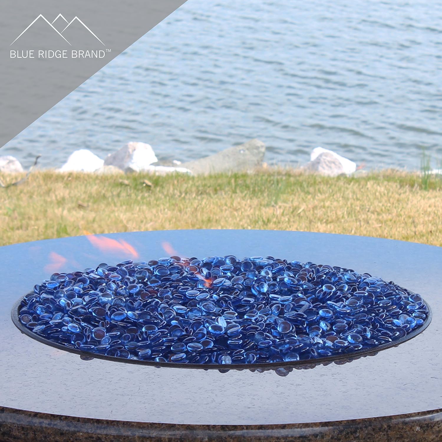 Reflective Fire Pit Glass Beads - Professional Grade Fire Glass for Fire Pit - 3/4" Firepit Glass Rock - Glass Stones - Gas & Propane Fireplace Glass (50 Pound, Light Blue)