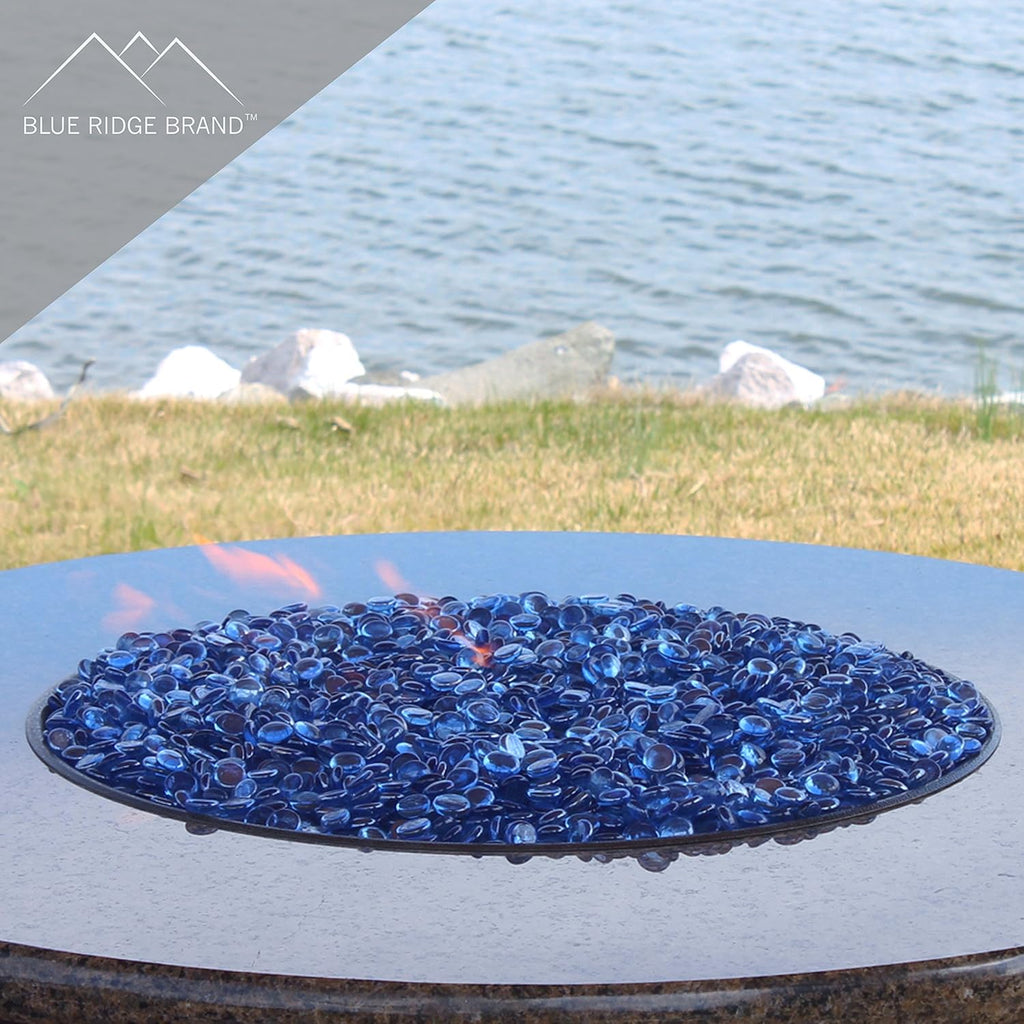 Reflective Fire Pit Glass Beads - Professional Grade Fire Glass for Fire Pit - 3/4" Firepit Glass Rock - Glass Stones - Gas & Propane Fireplace Glass (20 Pound, Light Blue)