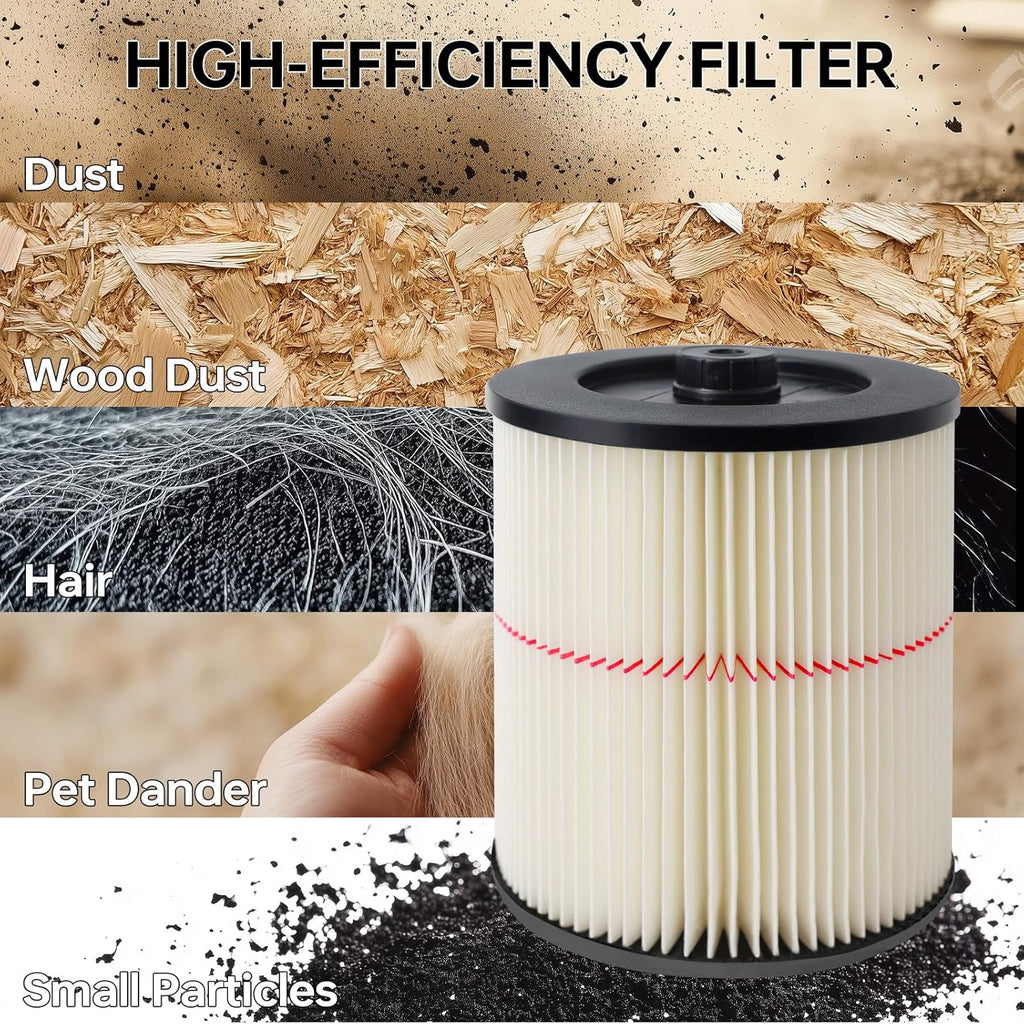17816 Filter for Craftsman Shop Vac, Red Stripe Cartridge Filter Compatible with Craftsman 9-17816 Wet Dry Vac fit 5 Gallon and Larger Vacuum Cleaner, 2 Pack