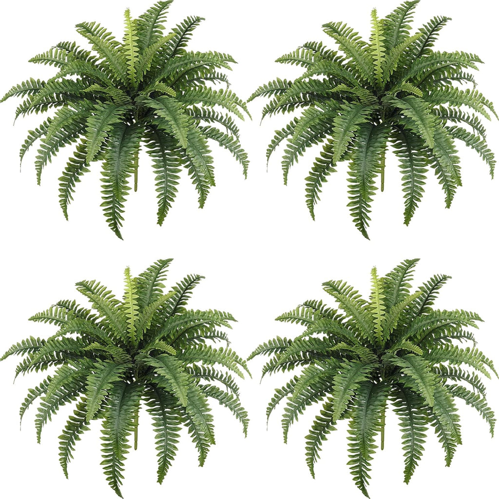 Fake Ferns, 35IN Realistic Fake Bush Plants, 4 Faux Ferns with 39 Fronds for Outdoors Garden Planter Porch Entrance Home Decor