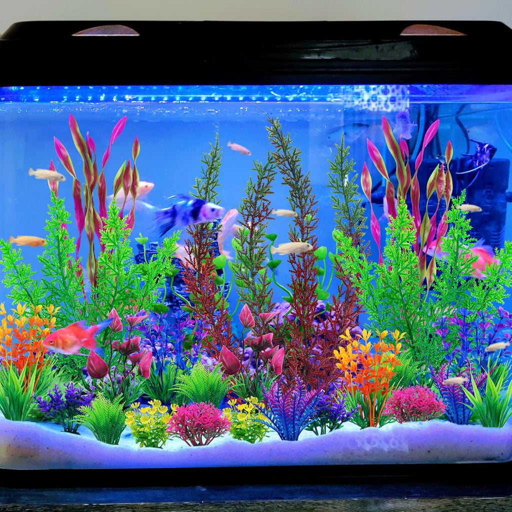 25pcs Colorful Aquarium Artificial Plastic Plants Decoration, Grass Aquarium Decor Set, Fish Tank Decorations Hides Accessories