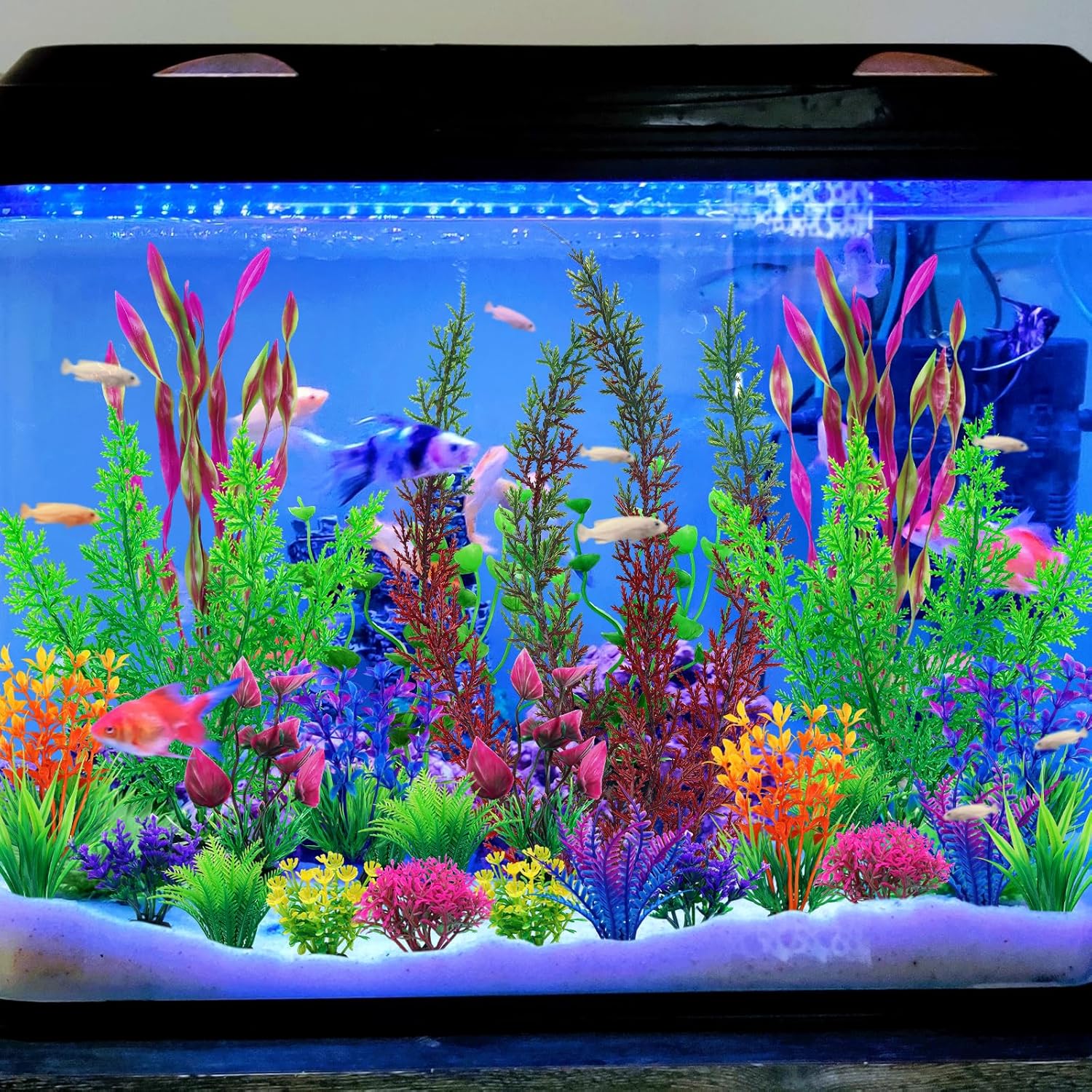 25pcs Colorful Aquarium Artificial Plastic Plants Decoration, Grass Aquarium Decor Set, Fish Tank Decorations Hides Accessories