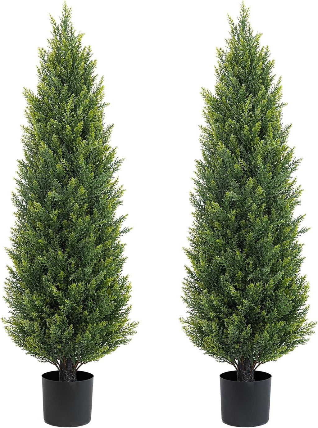 Two 4ft Artificial Topiary Tree Fake Bushes Potted Plants UV Resistant Faux Cedar Trees Artificial Outdoor Shrubs for Front Porch Garden