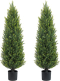 Two 4ft Artificial Topiary Tree Fake Bushes Potted Plants UV Resistant Faux Cedar Trees Artificial Outdoor Shrubs for Front Porch Garden