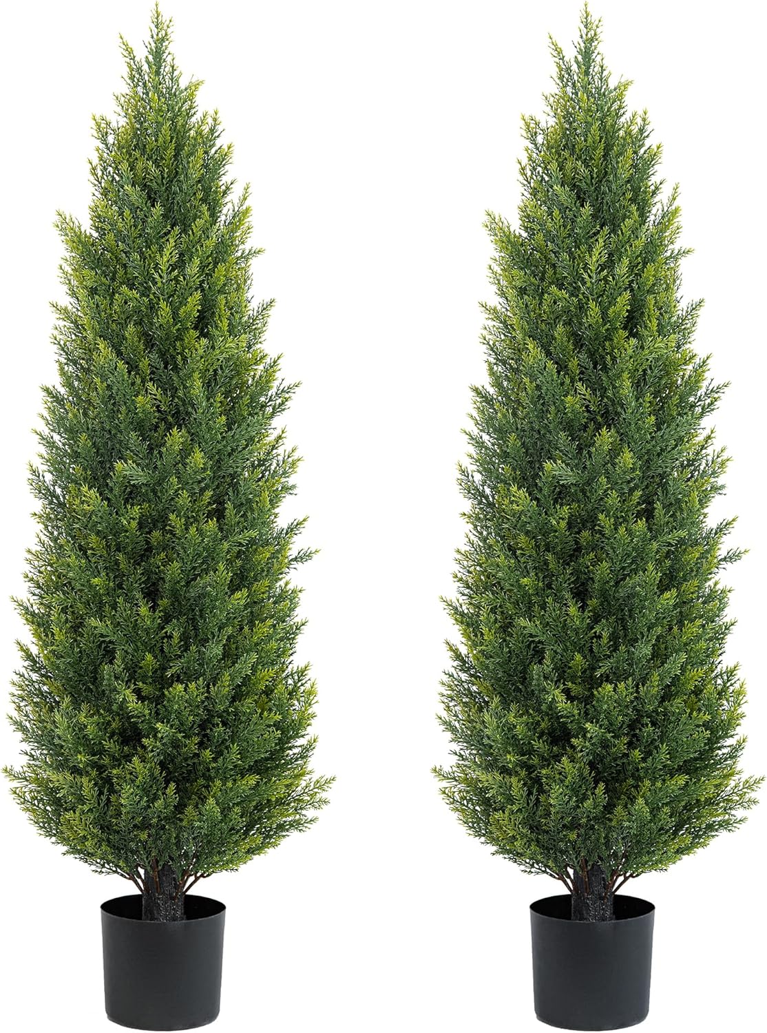 Two 4ft Artificial Topiary Tree Fake Bushes Potted Plants UV Resistant Faux Cedar Trees Artificial Outdoor Shrubs for Front Porch Garden