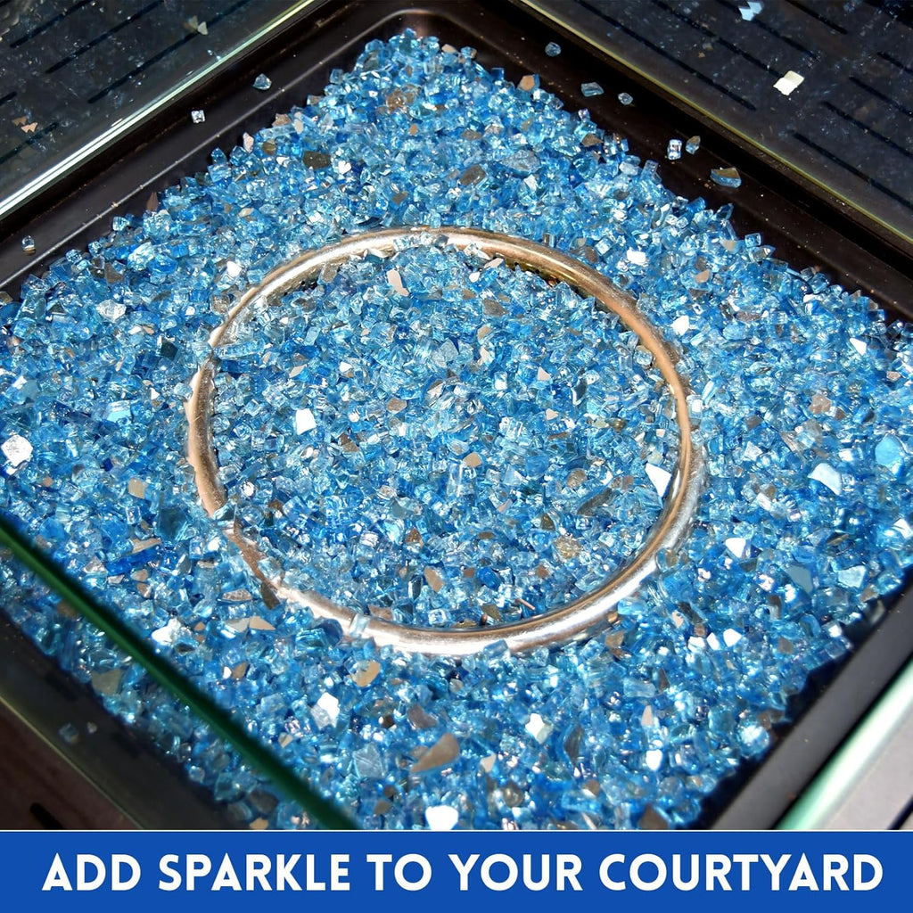 GasSaf 1/4 Inch Fire Glass Reflective Tempered Fireglass Cut Crushed FireGlass for Fire Pit, Fireplace, Replaces Existing Gas Logs & Lava Rocks (10 Pound)(Pacific Blue Reflective)
