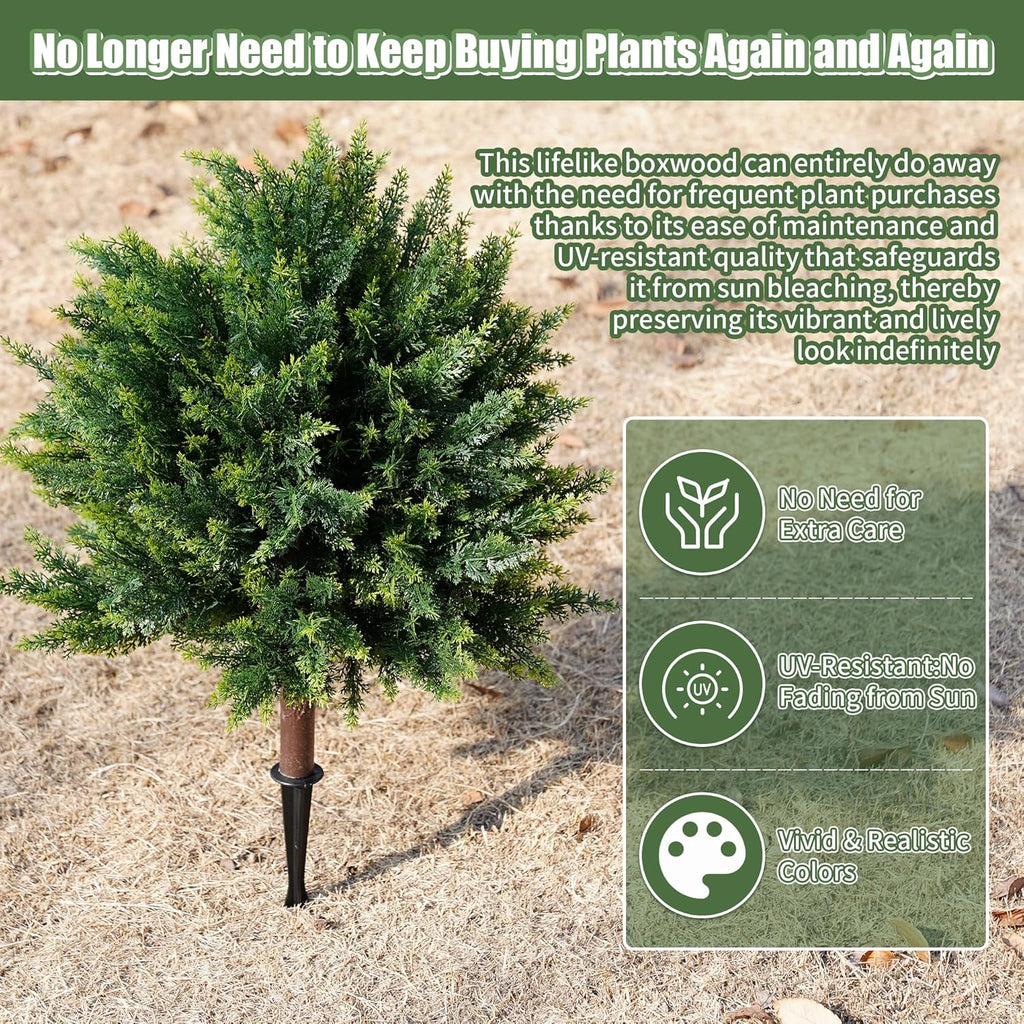 24inch Artificial Cedar Christmas Trees, Norfolk Pine Tree. 2 Sets Faux Cypress Topiary with Spikes Outdoor Christmas Tree Front Porch Decor, Fake Shrubs Planters, Christmas Pot fillers urn Filler