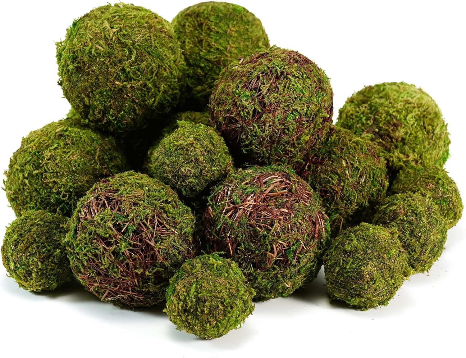 BYHER Decorative Moss Balls Set - 18pcs Fake Moss Balls for Bowl Fillers, Centerpiece Decor, Home Decor, Vase Fillers, Wedding Decor, Table Arrangements, Coffee Accents, DIY Crafts (Mix-Set of 18)