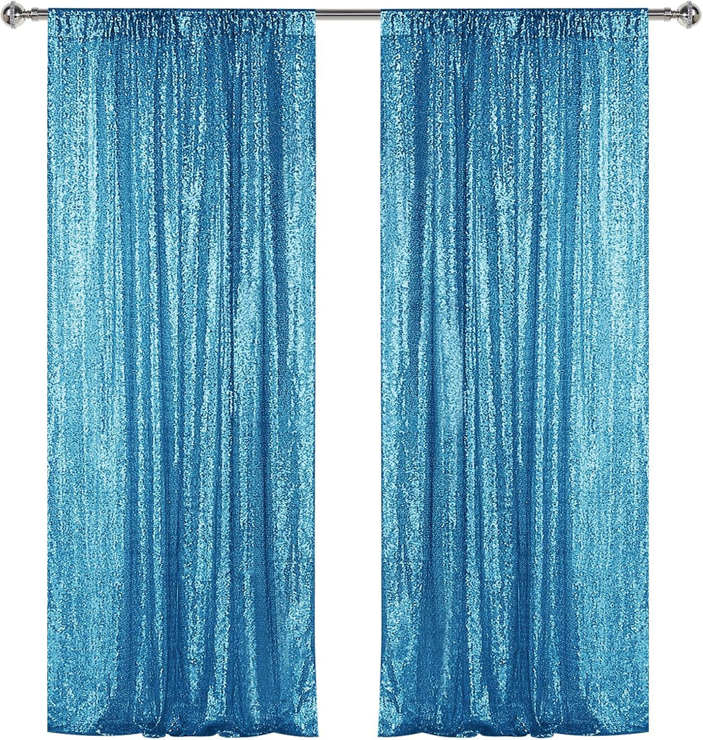 Sugargirl Turquoise Sequin Backdrop Curtain 2 Panels 2FTx8FT Glitter Turquoise Background Drapes Sparkle Photography Backdrop for Party Wedding Birthday Wall Decoration