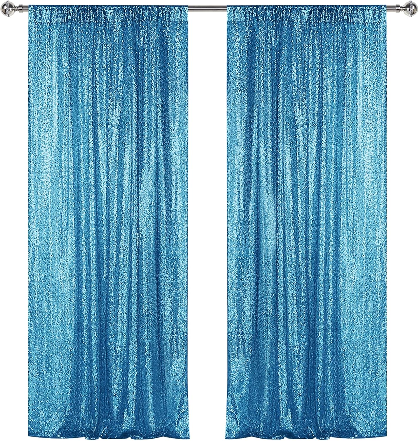Sugargirl Turquoise Sequin Backdrop Curtain 2 Panels 2FTx8FT Glitter Turquoise Background Drapes Sparkle Photography Backdrop for Party Wedding Birthday Wall Decoration