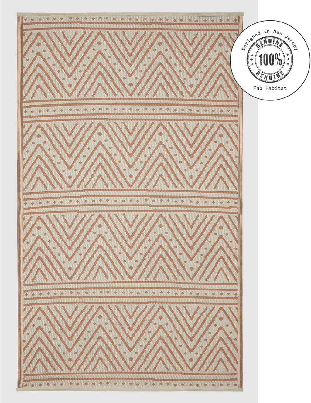 Fab Habitat Chevron Outdoor Rug - Waterproof, Fade Resistant, Crease-Free - Premium Recycled Plastic - Striped - Patio, Porch, Deck, Balcony - Patan - Coral - 5 x 8 ft