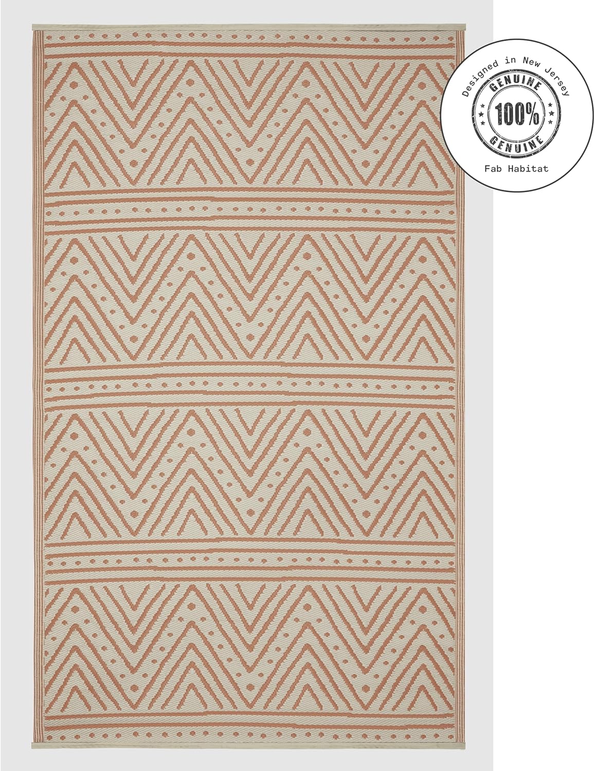 Fab Habitat Chevron Outdoor Rug - Waterproof, Fade Resistant, Crease-Free - Premium Recycled Plastic - Striped - Patio, Porch, Deck, Balcony - Patan - Coral - 5 x 8 ft
