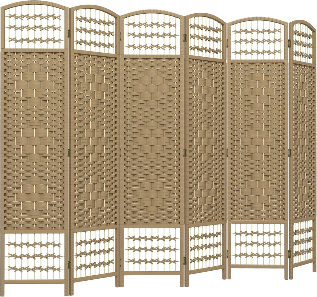 HOMCOM 6 Panel Room Divider, Folding Privacy Screen, 5.6' Room Separator, Wave Fiber Freestanding Partition Wall Divider, Natural