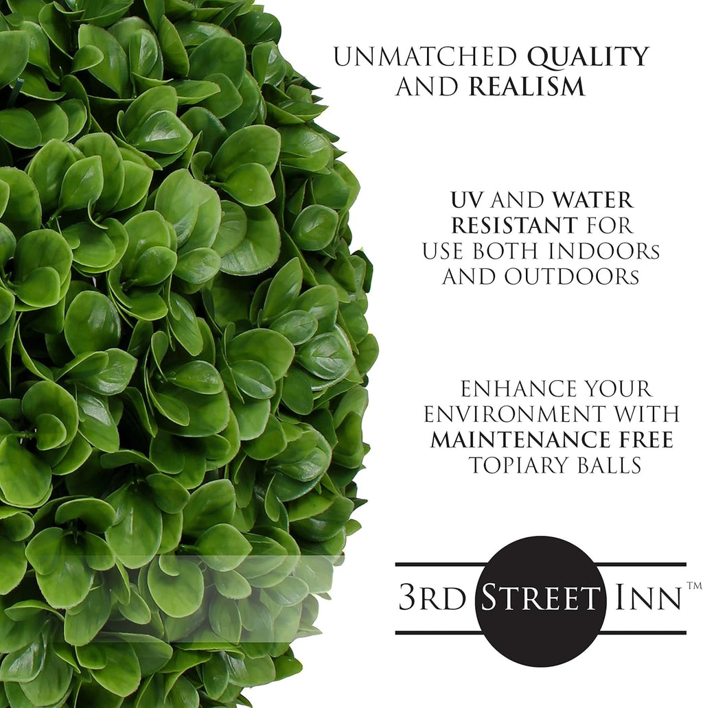 3rd Street Inn Small Jasper Topiary Ball - Artificial Plant Set - Indoor/Outdoor Wedding Party Decor - Faux Foliage Garden Sphere - Tree and Bush Substitute (7", 2 Pack)