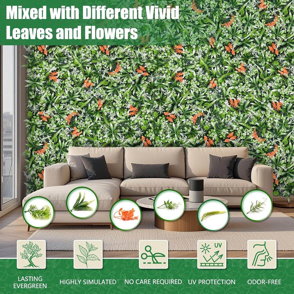 Greenery Wall Panels, 20"x20" 8PCS UV Protected Fake Grass Backdrop Privacy Fence Screen, Artificial Hedges for Outdoors Indoors Green Decor