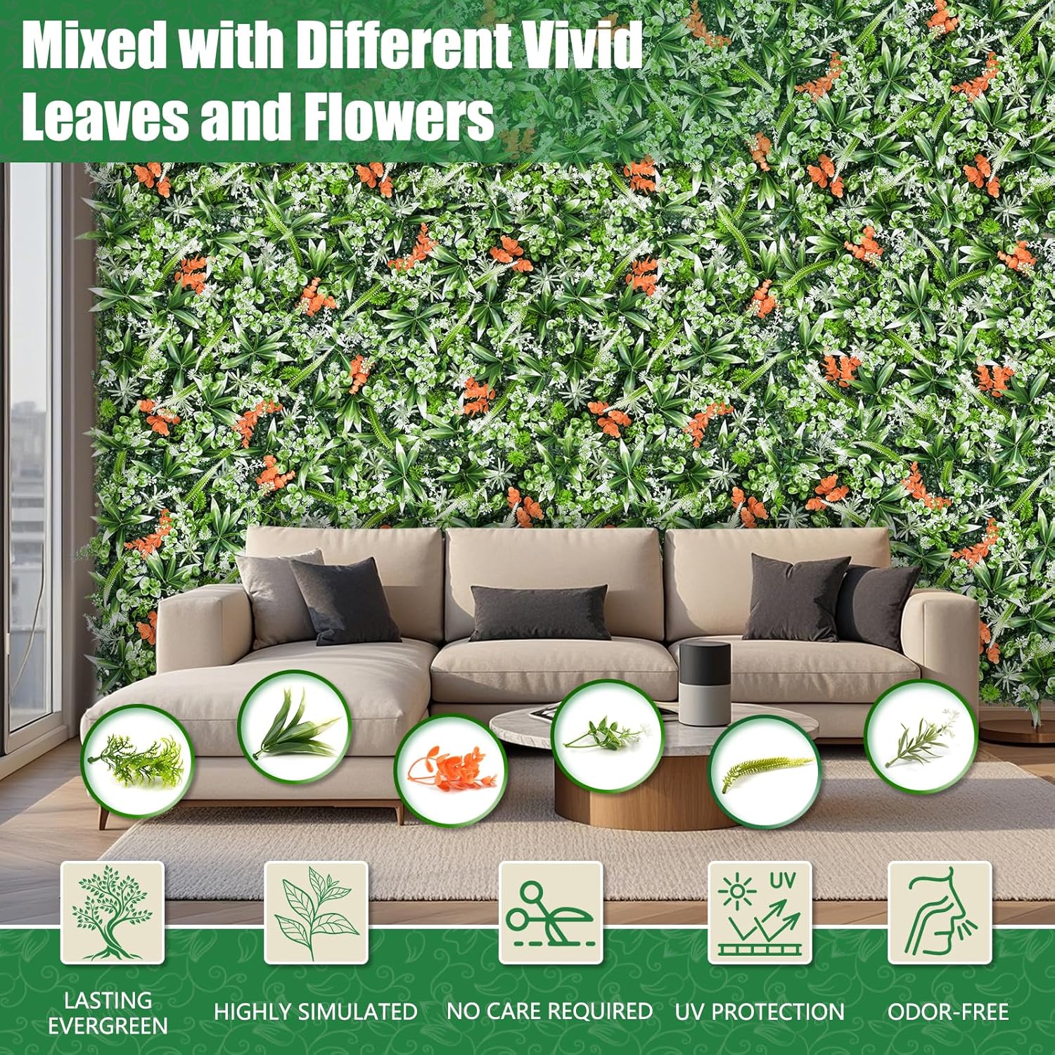 Greenery Wall Panels, 20"x20" 8PCS UV Protected Fake Grass Backdrop Privacy Fence Screen, Artificial Hedges for Outdoors Indoors Green Decor