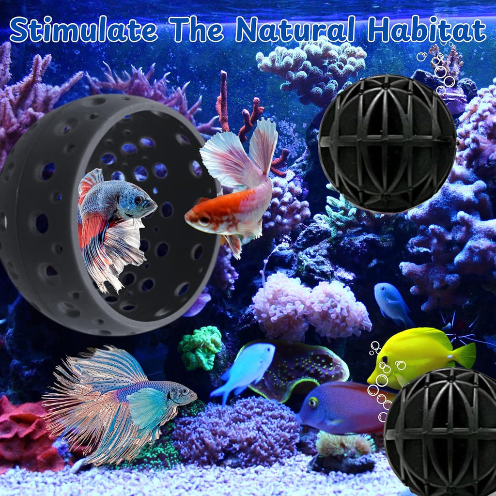 Betta Hideout Resting Spot with Filter Ball, Floating Log for Bettafish with Suction Cup, Betta Resting Spot, Hammock Float Aquarium Accessories, Aquatic Tunnel with Suction Cup (Black)