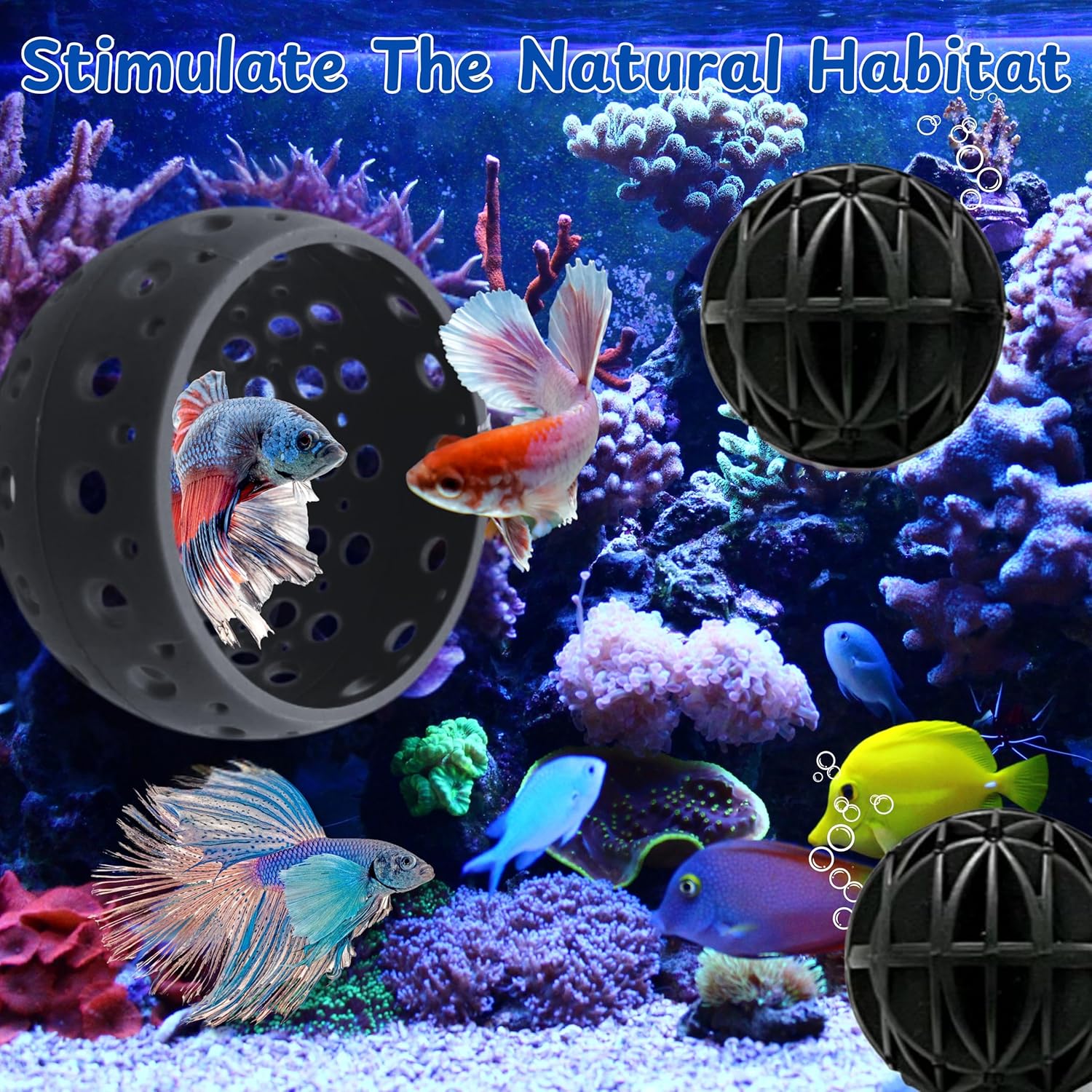 Betta Hideout Resting Spot with Filter Ball, Floating Log for Bettafish with Suction Cup, Betta Resting Spot, Hammock Float Aquarium Accessories, Aquatic Tunnel with Suction Cup (Black)