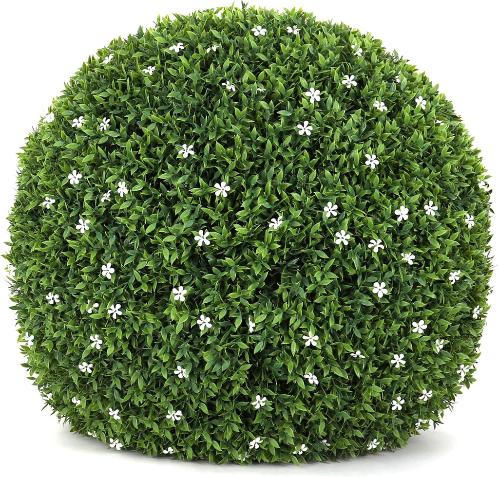 3rd Street Inn Topiary Ball - Artificial Topiary Plant - Wedding Decor - Indoor/Outdoor Artificial Plant Ball - Topiary Tree Substitute (21" XXL (2-Pack), White Flower Grass)