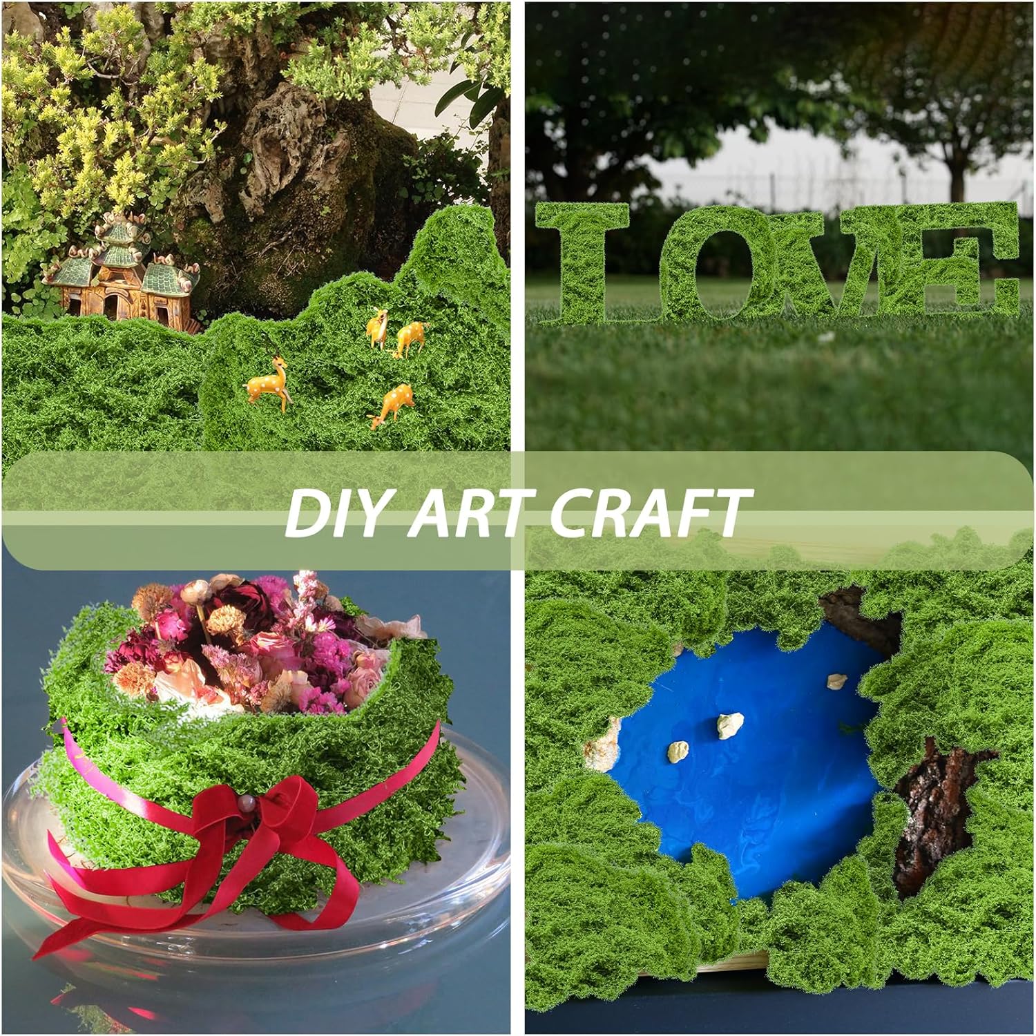 Fake Green Moss for Crafts 3.5 Oz Decorative Artificial Moss for Crafts Decorative Faux Moss Table Centerpieces Wedding Party Decor Fairy Garden Floral DIY