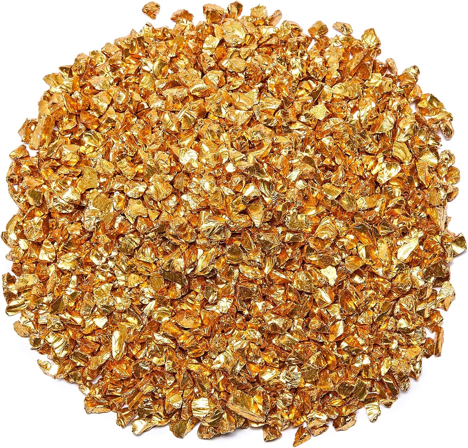 TWINKLING High Luster Fire Glass Gravel Stone Glitter,Broken Glass,Fire Gems Chips,Crushed Glass for Fire Pit Crafts Resin Art Aquarium Garden Decoration,3-6mm,1-Pound Jar (Gold)