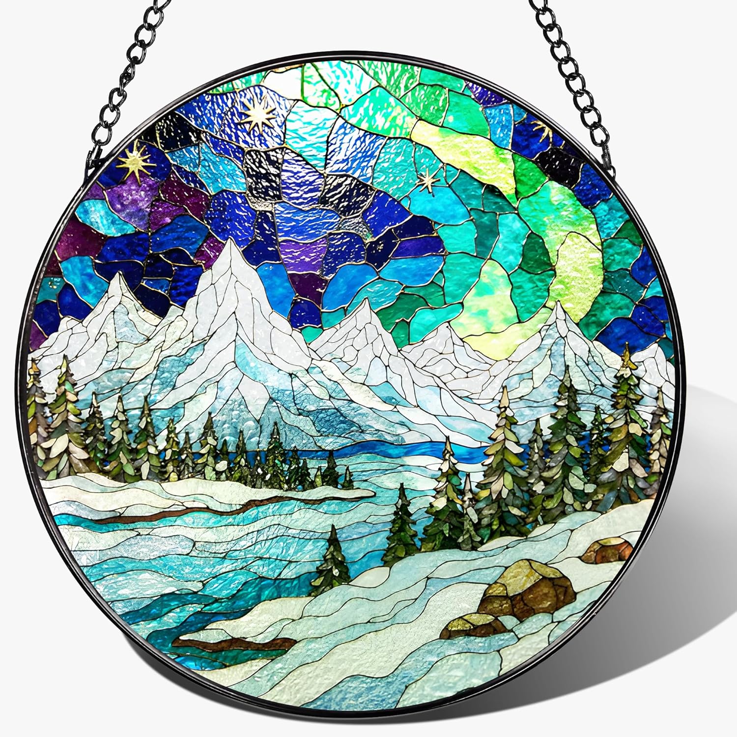 8-Inch Stained Glass Ornament, Stained Glass Window Hanging, Window Hanging Decor Suncatcher, Mountain Landscape Ornament | Holiday, Mother’s Day, Birthday | Gifts for Nature Lovers, Friend & Family