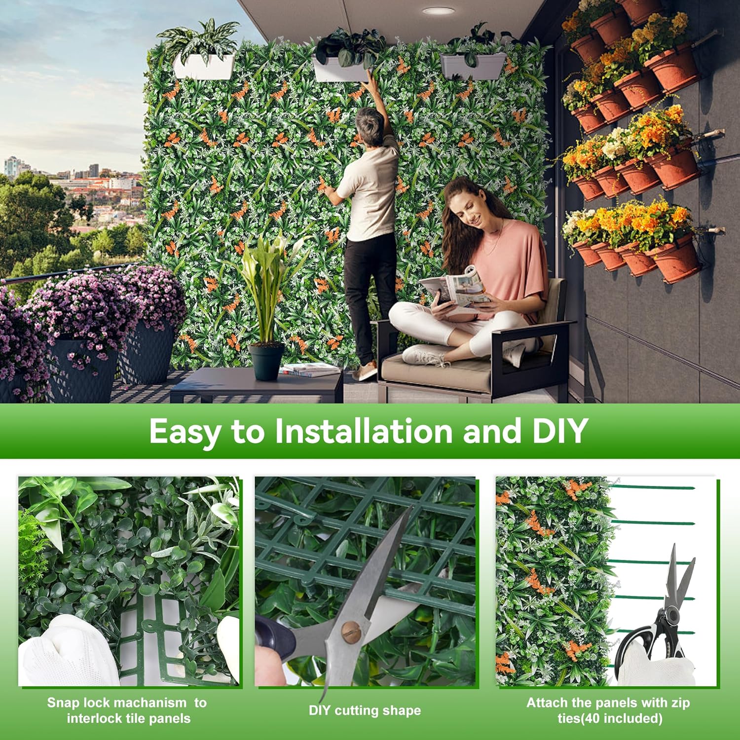 Greenery Wall Roll Panels, 40"x120"(33.33 SQFT) UV Protected Fake Grass Backdrop Privacy Fence Screen, Artificial Hedges for Outdoors Indoors Green Decor