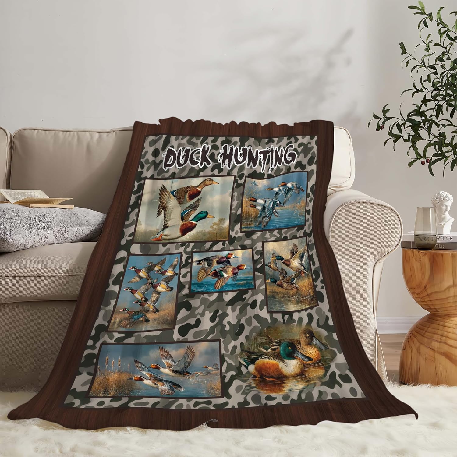 Duck Throw Blanket Hunting Mallard Duck Stuff Gifts for Kids Girls Boys Adults Women Men Soft Cozy Warm Plush Fluffy Fuzzy Fleece Blanket Decor 60''X80''