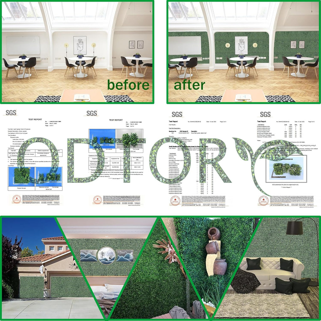 Artificial Grass Wall Panels:16" X 12" 6P (8 sqft) UV-Anti Greenery Boxwood Backdrop for Indoor Outdoor Green Wall Decor & Ivy Fence Covering Privacy