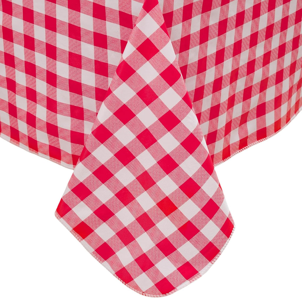 Heavy Duty Vinyl Tablecloth with Flannel Backing Waterproof Oil-Proof Plastic Table Cloth Stain-Resistant Wipeable Rectangle or Square Table Cover for Indoor and Outdoor (Red Checkered, 52x70 Inch)
