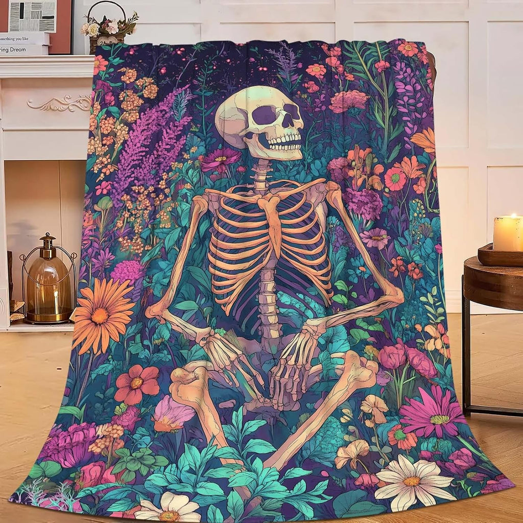 Skull Throw Blanket Skeleton Stuff Gifts for Kids Girls Boys Adults Women Man Soft Cozy Warm Plush Fluffy Fuzzy Fleece Blanket Decor 60''X80''