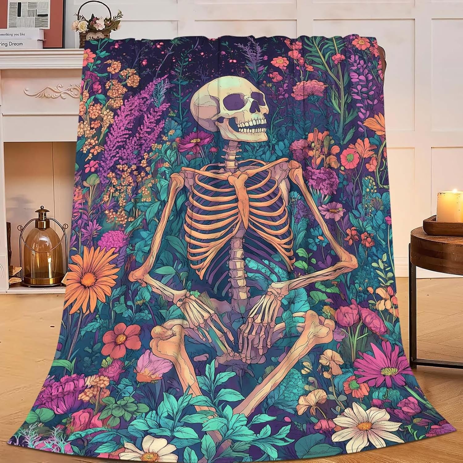 Skull Throw Blanket Skeleton Stuff Gifts for Kids Girls Boys Adults Women Man Soft Cozy Warm Plush Fluffy Fuzzy Fleece Blanket Decor 60''X80''