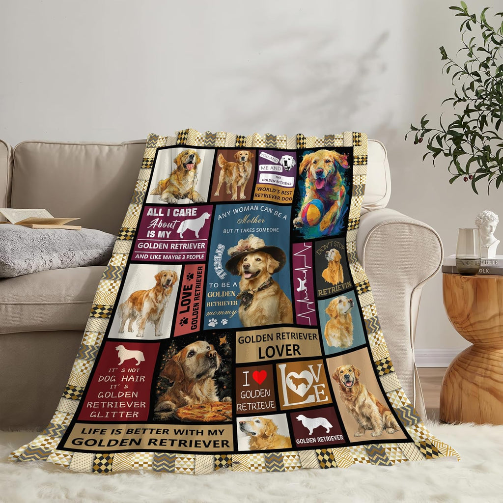 Golden Retriever Throw Blanket Golden Retriever Puppy Stuff Gifts for Dog Lover Kids Girls Boys Adults Women Men Soft Cozy Warm Plush Fluffy Fuzzy Fleece Blanket Decor 60''X80''