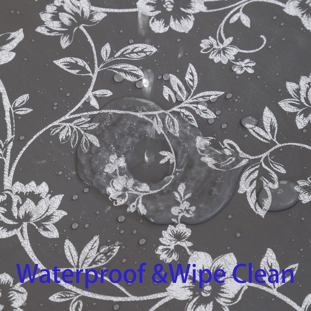 Heavy Duty Vinyl Tablecloth with Flannel Backing Waterproof Oil-Proof Plastic Table Cloth Stain-Resistant Wipeable Rectangle or Square Table Cover for Indoor and Outdoor (Grey Floral,60x84 Inch)
