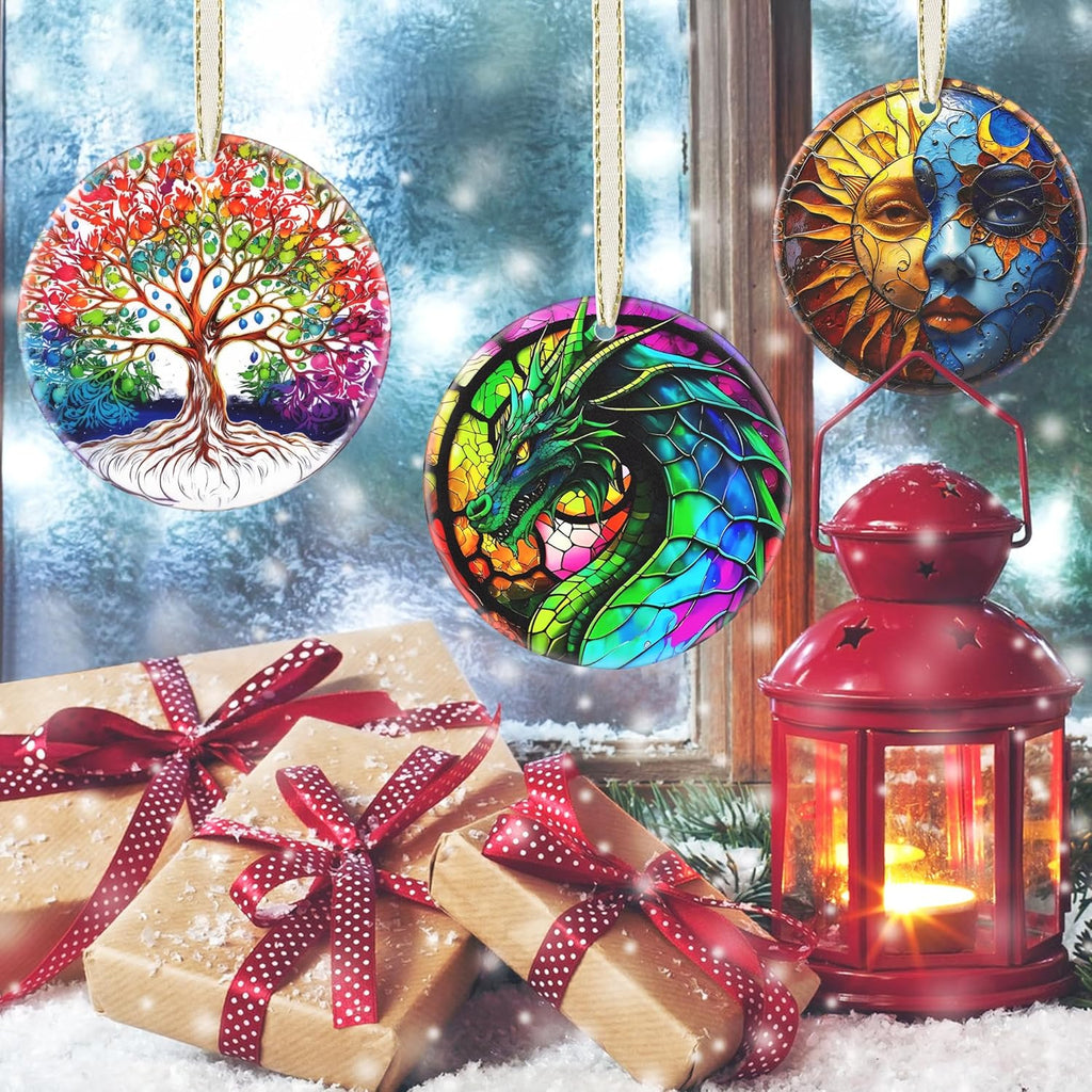 Dragon 2025 Ceramic Christmas Ornaments - Christmas Tree Ornament, Round, Holiday Tree Decor, Gift Idea for Men