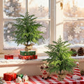 2FT Artificial Norfolk Pine Tree, 2pc Artificial Christmas Tree Faux Potted Plants for Front Porch Christmas Indoor Outdoor Decor