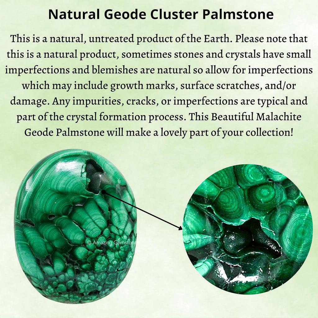 Amazing Gemstone Malachite Crystals and Healing Stones - Large Palm Stone Crystals Piedra - Crystal for Good Luck, Balanced Positive Energy, Meditation - Unique Stocking Stuffers, Gifts for Women