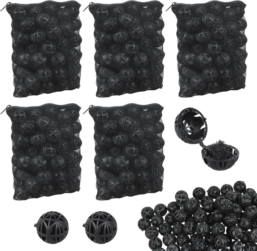 500 Pieces Bio Balls Filter Media Bulk 1.02 Inch Large Bio Balls for Pond & Aquarium Filters Pond Filter Media for Outdoor Ponds（Comes with 5 Black mesh Bags）