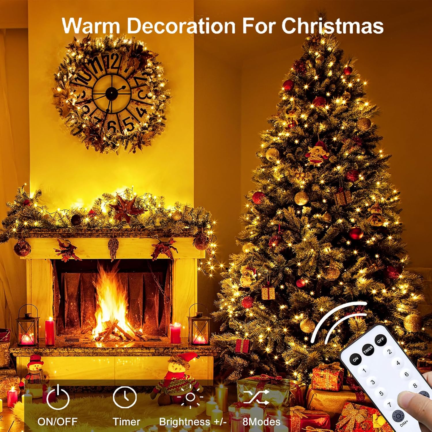 Upgraded 105FT 300 LED Fairy Lights Plug in Outdoor/Indoor, Timer & Remote & 8 Modes, Silver Wire Christmas String Lights, Waterproof Twinkle Lights for Xmas Tree Holiday Party Garden