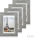 4x6 Picture Frame Set of 4, Made of Real Glass and Grey Wooden Frame, 4 by 6 Photo for Wall or Tabletop - Display Picture 3.5x5 with Mat or 4x6 Without Mat