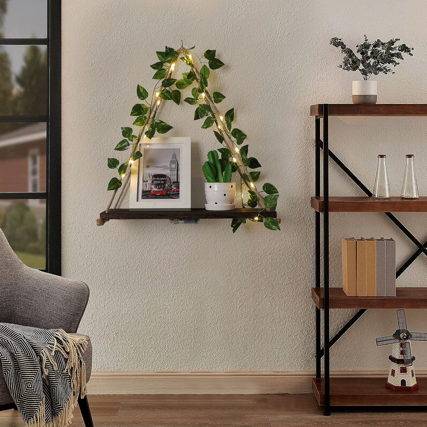 Shelf for Wall,Floating Shelves,Floating Shelves for Wall No Drilling,Adhesive Shelves,Command Strip Shelf,Room Decor Aesthetic,Fake Books Decor,Christma Decorations,2-Piece Set(Green Leaf)