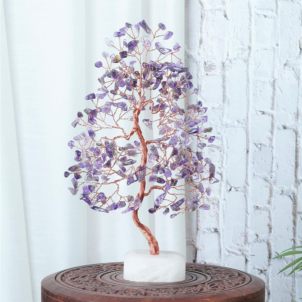 Amethyst Crystal Tree Gemstone Tree of Life Quartz Base Chakra Bonsai Tree for Room, Desk & Office Decor Spiritual Gift Meditation Birthday Gift for Women Mom her Sister Housewarming Gifts Home