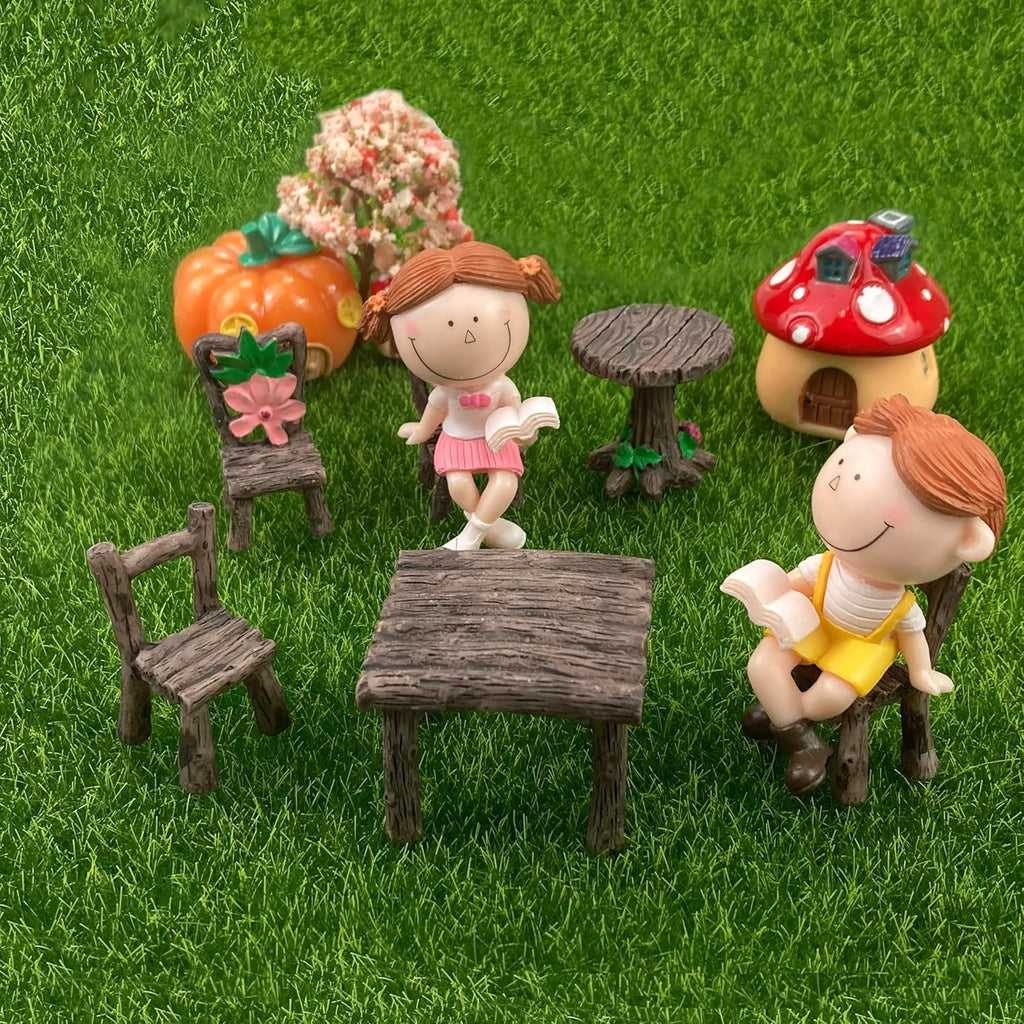 Fairy Garden Accessories Miniature Table and Chairs Set Micro Landscape Decoration DIY Craft Gift, Pack of 10
