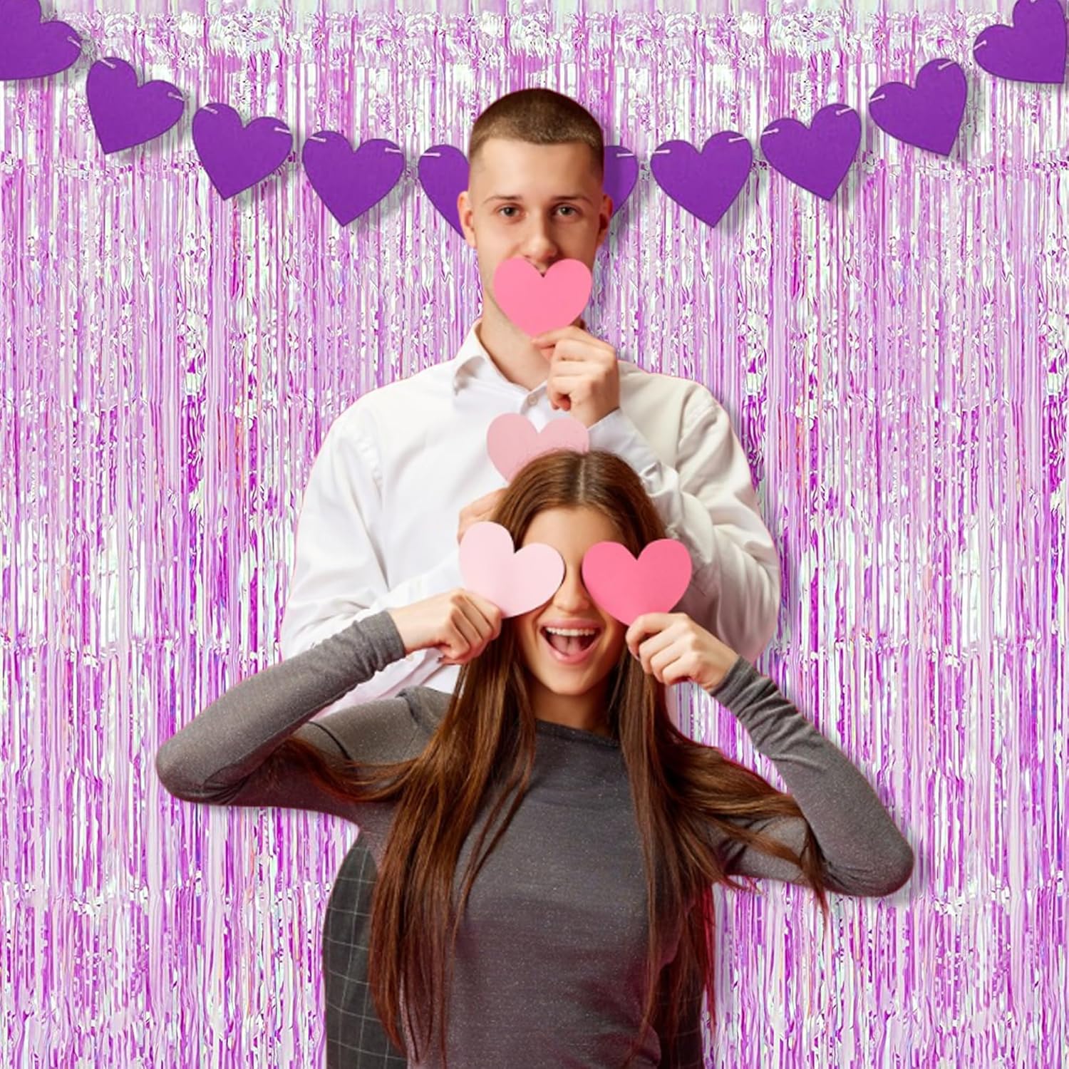 BRAVESHINE Iridescent Purple Foil Curtain - 2 Pack 3.2x6.5ft Holographic Party Streamers Tinsel Backdrop for Girl/Birthday/Valentine’s/Bachelorette/Engagement/Mermaid/Butterfly/Bridal Shower Decor