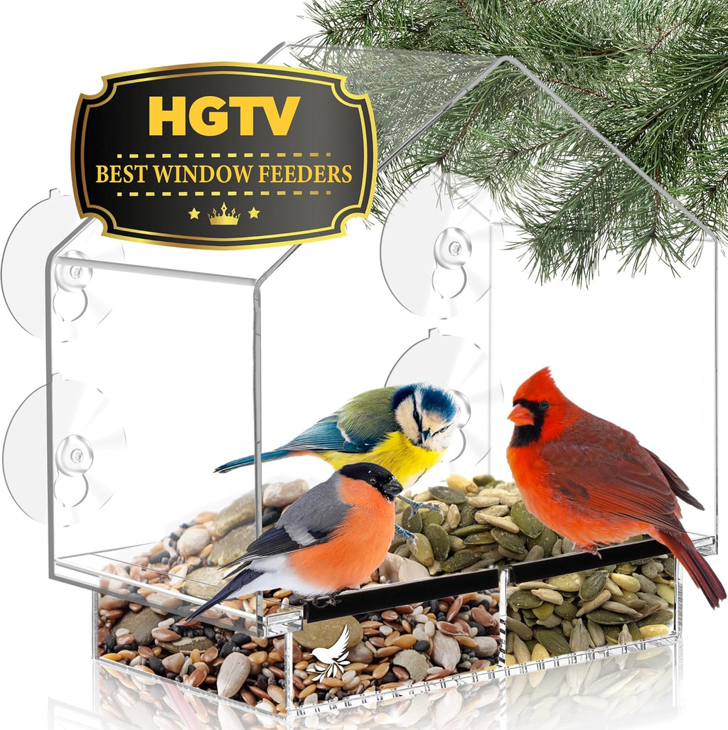 Window Bird Feeder with Strong Suction Cups, Clear Window Feeders for Outside - Transparent Bird House, Balcony Glass Mount, Acrylic Cat, Kids & Elderly Viewing