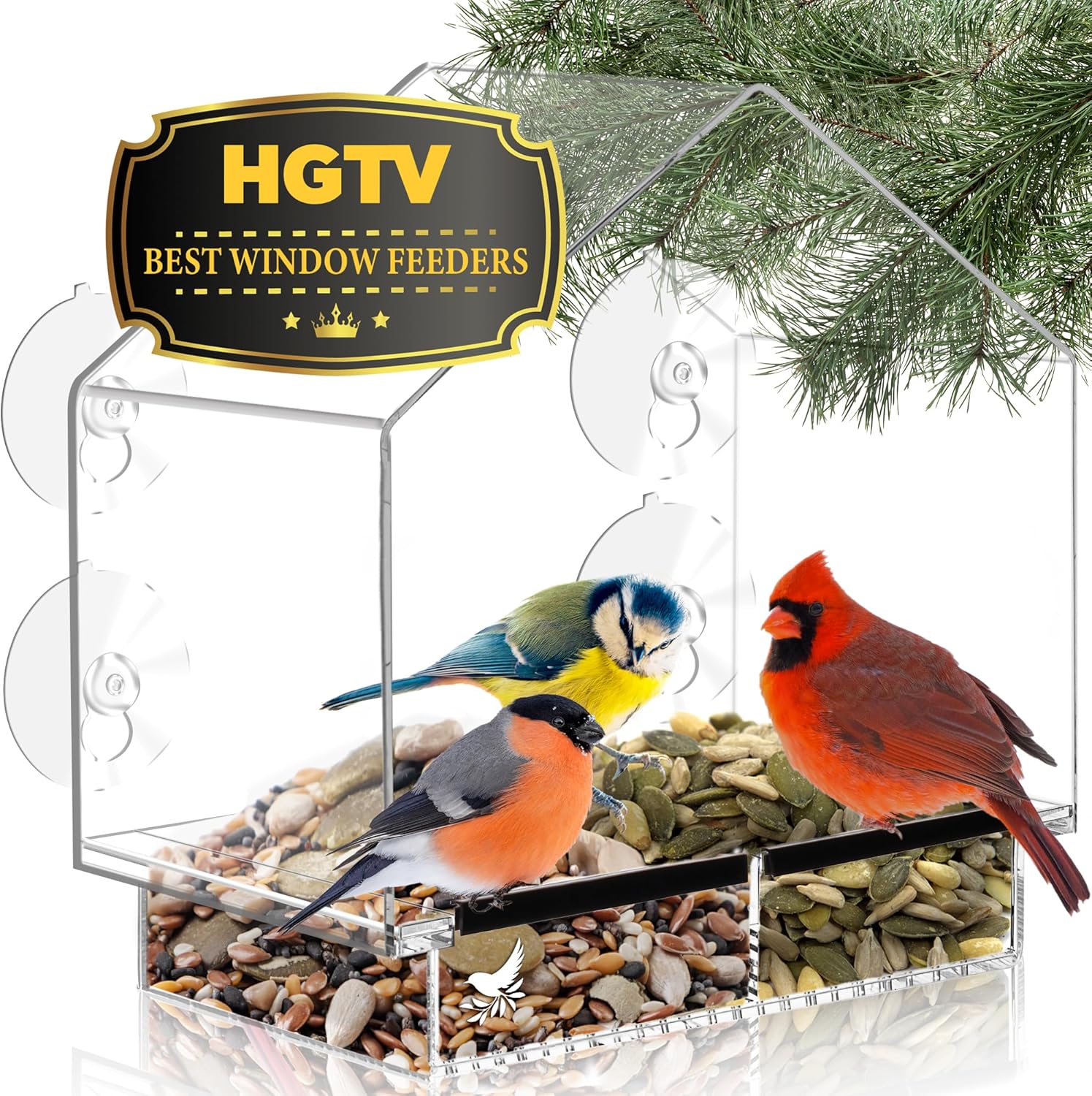Window Bird Feeder with Strong Suction Cups, Clear Window Feeders for Outside - Transparent Bird House, Balcony Glass Mount, Acrylic Cat, Kids & Elderly Viewing