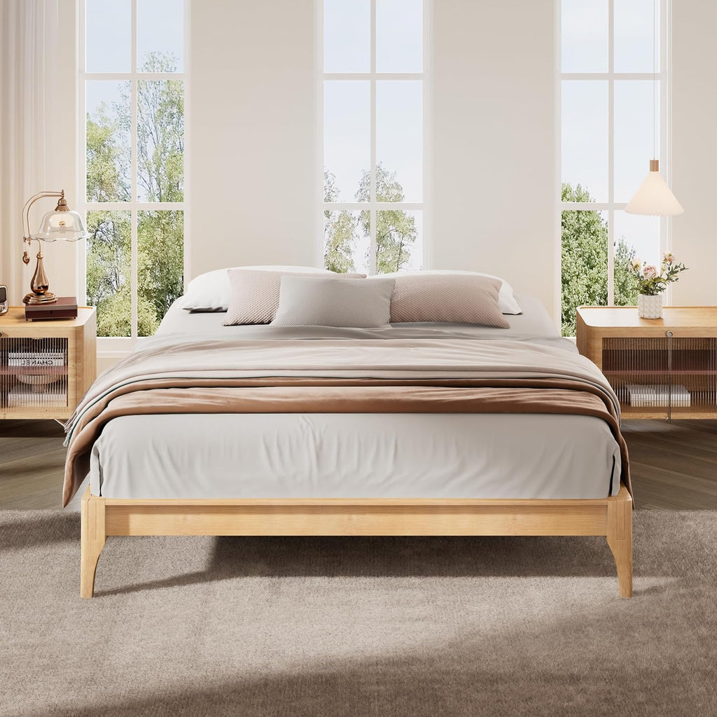 Merax King Size Bamboo Wood Platform Bed Frame with No Headboard, Under Bed Storage, Wood Slat Support, No Box Spring Needed, Easy Assembly, Natural